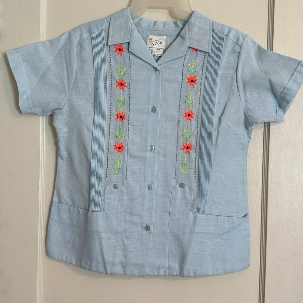 Light Blue Embroidered Short Sleeve Shirt